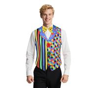 Colorful Harlequin Plaid Vest for Men Rainbow Striped Clown Waistcoat with Bow Tie Carnival Halloween Party Costume Outfit