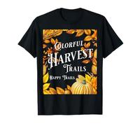 Colorful Harvest Trails Autumn Pumpkin Leaves Scene T-Shirt