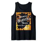 Colorful Harvest Trails Autumn Pumpkin Leaves Scene Tank Top