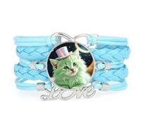 Colorful Hat Cat Fortune Lucky love adjustable leather braided bracelet Blu