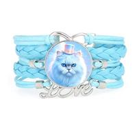 Colorful Hat Cat Infinity Girl love adjustable leather braided bracelet Blu