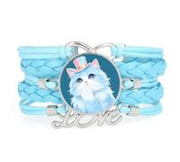 Colorful Hat Cat Pet cute love adjustable leather braided bracelet Blue