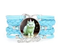Colorful Hat Cat Pet Infinity love adjustable leather braided bracelet Blue