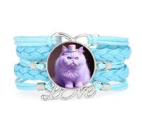 Colorful Hat Cat strap novelty love adjustable leather braided bracelet Blu