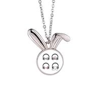 Colorful Headset Music Listening Pattern Rabbit Necklace Pendant Bunny Animal Jewelry Gift