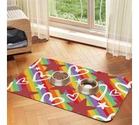 Colorful Heart And Star Pattern,Waterproof Pet Feeding Mat,PU Leather Placemats for Cat Dog Water Bowl,Food Mats,40x60cm