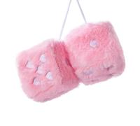 Colorful Heart Embroidered Fuzzy Plush Dice - 3-Inch Decorative Car Mirror Hanging Ornaments, Soft Foam, Easy Install, Great Gift Idea (Baby Pink)