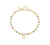 Colorful Heart Initial Necklace for Women Dainty Gold Letter A-Z Pendant Choker Necklace Trendy Handmade Crystal Summer Beach Charm Necklace Jewelry Gift for Women, L, Metal, No Gemstone