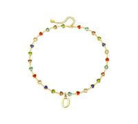 Colorful Heart Initial Necklace for Women Dainty Gold Letter A-Z Pendant Choker Necklace Trendy Handmade Crystal Summer Beach Charm Necklace Jewelry Gift for Women, L, Metal, No Gemstone