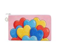 Colorful Heart Lovely Cute Pink Coin Purse Mini Change Wallet Portable Change Purse Cute Canvas Coin Wallet Bag with Zipper for Men & Women
