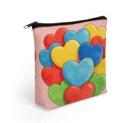 Colorful Heart Lovely Cute Pink Makeup Bag with Sturdy Zipper，Linen Material Storage Bag,Large Capacity And Multi-Purpose Cosmetic Bag for Daily Life, Travel, Outings, Business Trips And Other Occasio