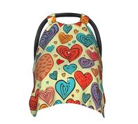 Colorful Heart Pattern Baby Car Seat Canopy Cover, Multi Use Breathable Nursing Breastfeeding Covers for Mom Soft Stroller Sun Shade Newborn Shower Gift