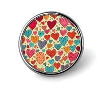 Colorful Heart Pattern Lapel Pins Metal Pin Badge Personalized Pinback Button Badges Classic Round Badge Recognition Enamel Lapel Pin for Jackets, Backpacks, Bags