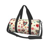 Colorful Heart Pattern Large Round Travel Duffle Bag, Full-Print Canvas Weekender with Padded Lining, Multiple Pockets,Detachable Shoulder Strap and Soft Leather Handles