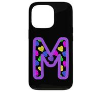 Colorful Heart Pattern Letter M Graphic Fun Pop Art Monogram Case for iPhone 13 Pro