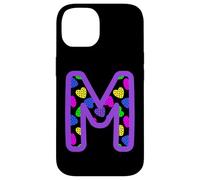 Colorful Heart Pattern Letter M Graphic Fun Pop Art Monogram Case for iPhone 14