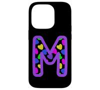 Colorful Heart Pattern Letter M Graphic Fun Pop Art Monogram Case for iPhone 14 Pro