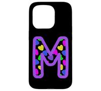 Colorful Heart Pattern Letter M Graphic Fun Pop Art Monogram Case for iPhone 15 Pro