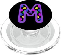 Colorful Heart Pattern Letter M Graphic Fun Pop Art Monogram PopSockets PopGrip for MagSafe