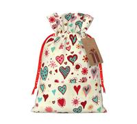 Colorful Heart Pattern Printing 4.7x6.9 In Christmas Bag With Drawstring,Ideal For Adults To Wrap Gifts For Christmas Halloween