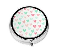 Colorful Heart Pattern Small Pill Box 3 Compartment Portable Pill Box for Purse Pocket Valentine Mini Medicine Organiser for Daily Vitamin Fish Oil Storage