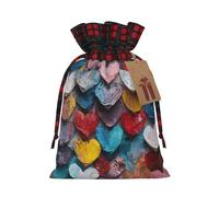 Colorful Heart Print Christmas Drawstring Bags Snack Wrap, Reusable Holiday Treat Sacks for Presents S