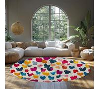Colorful Heart Print Round Rug for Girls and Boys Room Soft Non-Slip Play Mat with Rainbow Splatter Pattern Washable Nursery Carpet 100cm