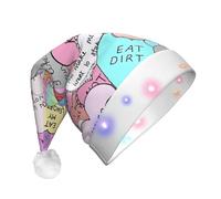 Colorful Heart Print Santa Hat With Led Lights, Funny Christmas Hats For Adults For New Year Holiday Party Supplies