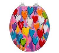 Colorful Heart Resin Toilet Seat - Abstract Overlapping Multicolored Hearts Graffiti, Slow Quiet Close Lid, Quick-Release Hinges, Easy Clean & Install, Bumpered Cover