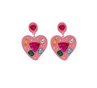 Colorful Heart-Shaped Rhinestone Earrings for Women, Pink Gemstone Dangle Earrings, Trendy Fashion Jewelry for Parties and Daily Wear, Middle, Metal, No Gemstone