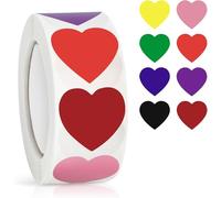 Colorful Heart Shaped Sticker, 1 inch Cute Love Labels for Valentine’s Day, Invitation, Envelopes, Crafting, Scrapbooking, 500 Labels Per Roll