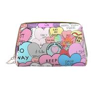 Colorful Heart-Standard Leather Hand-Held Zipper Makeup Bag Cute Make Up Case Large Wide-Open Pouch Pen Case