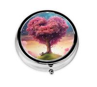 Colorful Heart Tree Pill Case with Mirror Retro 3 Compartment Pill Box Small Pill Organizer for Purse or Pocket Decorative Metal Medicine Vitamin Organizer Unique Gifts