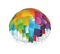 Colorful Heart Valentine Love Double Layered Shower Cap For Women Reusable Suitable For Bathing Spa