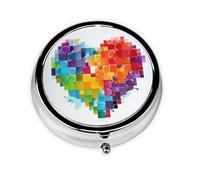 Colorful Heart Valentine Love Pill Case with Mirror Retro 3 Compartment Pill Box Small Pill Organizer for Purse or Pocket Decorative Metal Medicine Vitamin Organizer Unique Gifts