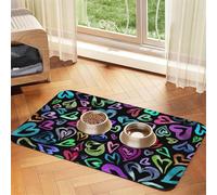 Colorful Heart,Waterproof Pet Feeding Mat,PU Leather Placemats for Cat Dog Water Bowl,Food Mats,30x45cm