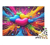 Colorful Hearts 1000 Piece Jigsaw Puzzle for Adults, Cardboard, 3D Hearts Splash, Educational Family Puzzle, Develops Patience & Problem-Solving Skills 38x26cm/1000pcs
