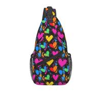 Colorful Hearts 4 Unisex Daypack Casual Sling Bag With Zipper Crossbody Backpack For Camping Travel Daily Use Hiking