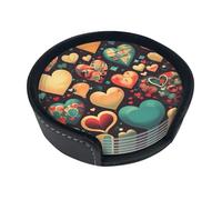 Colorful hearts 6-piece coaster set with stand, for home décor, suitable for all kinds of cups and coffee mugs.