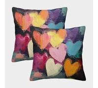 Colorful Hearts-Abstract Expressionist Style Pillow Covers 2 Pack Cozy Pillowcases Art Cushion Case with Invisible Zipper Decor Couch Living Room 50x50cm