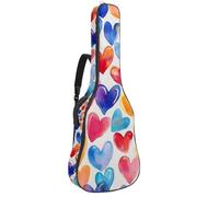 Colorful Hearts Abstract Watercolor Seamless Pattern Guitar Bag, Padded Acoustic Guitar Case Backpack with Adjustable Shoulder Strap Pockets