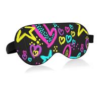 Colorful Hearts and Stars with Dots on Dark Background Adjustable Sleep Mask Lightweight Blindfold with Fashion Patterns Elastic Hidden Strap Relaxing Light Block 9.45 x 3.9 inch