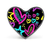 Colorful Hearts and Stars with Dots on Dark Background Heart Brooch Pin, Unisex Smooth Surface Lapel Tie Pin, Lightweight Badge Jewelry Crafts Decor for Costume Accessory Men Women