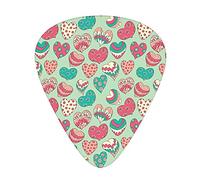 Colorful Hearts Guitar Picks Picks 12 Pack with Thin Box,Colorful Shapes on Pale Green Backdrop Flowers Dots Love Valentines Day,Special Guitar Plectrums Gift Set for Guitarist