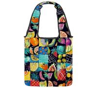Colorful Hearts in Doodle Style Canvas Tote Bag for Women, Medium Reusable Grocery Totes Washable and Eco-friendly