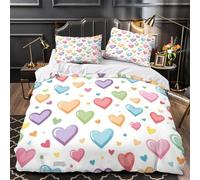 Colorful hearts pattern 3D Printed Comforter Cover 3pcs Microfibre Skin-Friendly Cartoon sweet design Duvet Cover 2 Pillow Shams Zippered Closure Lightweight Family Guests Super king（260x220cm）