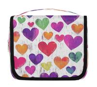 Colorful Hearts Pattern Travel Toiletry Bag with Hanging Hook, Waterproof Hanging Makeup Organizer Portable Cosmetic Bag for Women & Men Travel Essentials Accessories