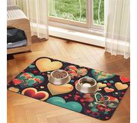 Colorful hearts Pet Absorbent Leather Placemat 40x60cm Beautiful Design Cat and Dog Bowl Mat Portable Storage
