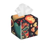 Colorful hearts Print Leather Tissue Boxs Cover Holder, Square Decor Organizer for Tabletop, Bathroom, Car, Office