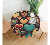 Colorful Hearts Round Tablecloth 60 Inch,Stain and Wrinkle Resistant Table Cloth - for Dining Table,Parties and Camping